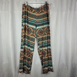 2B Together Boho Southwestern Printed Flowy Yoga Pull On Wide Leg Pants Plus 2X